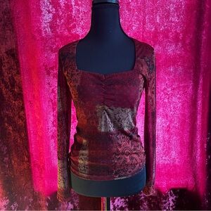 Sheer Red Paisley Square-Neck Top